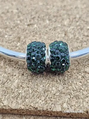 2 Authentic Sparkling Hunter Green Cz Spacer European Charm Beads   • $12