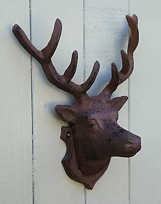 CAST IRON RUSTIC WALL MOUNTED METAL REINDEER DEER STAG HEAD WITH ANTLERS In 2 Co • £29.99