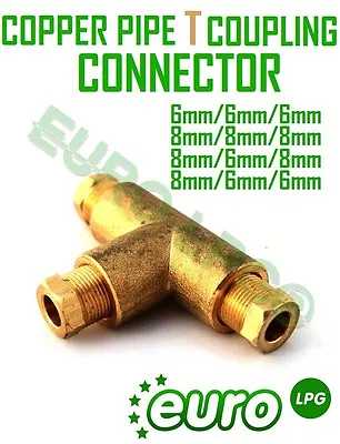 Copper Pipe Coupling 6-6-6mm 6-6-8mm 6-8-8mm 8-8-8mm Connector Compression Fit • £7.99