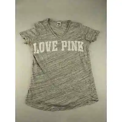 Womens Victorias Secret PINK Love PINK T Shirt Size M Gray & White Striped • $9