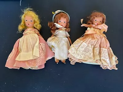 Vintage Nancy Ann Storybook Dolls Bisque 5.5in Brown Mohair Set Of 3 1940’s • $15.99