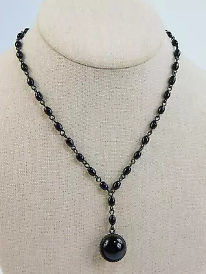 Bronze Kaari Meng Designs Black Glass Ball Lariat Pendant Beaded Necklace 16  • $29.99