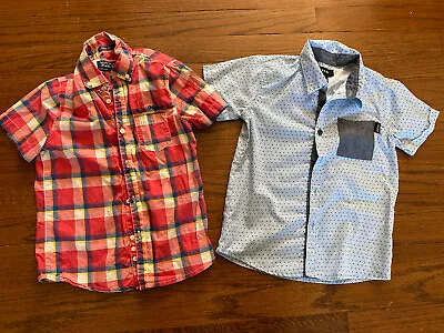 Lot Of 2 Boys Button Up Shirts DKNY Blue & Mayoral Plaid Short Sleeve 5T • $13.95