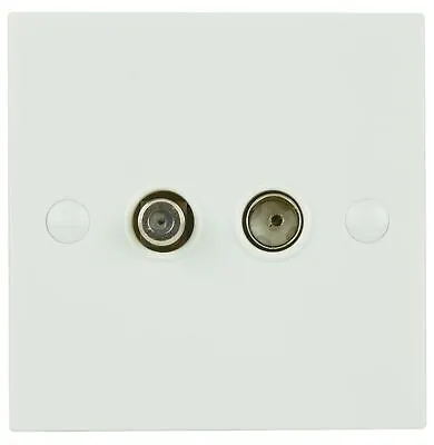 Coax/Coaxial + F Type Socket TV Single Outlet Wall Plate White • £9.22