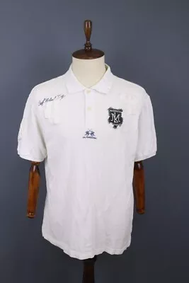 La Martina White #4 Big Logo Short Sleeve Polo Shirt Size XXL • $62.50