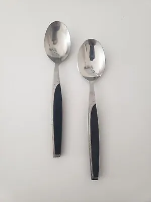 Two Mar-Crest Ebony Elegance Stainless Teaspoons Black Handle 5 Star MCM Vintage • $16.99