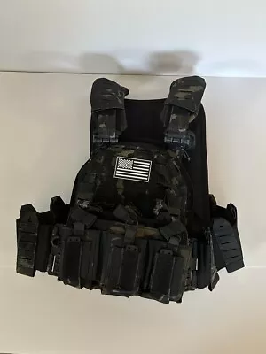 Adjustable Size Tactical Plate Carrier Vest  Black Camo Fits 10X12 Armor Plates  • $99.98