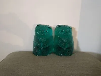 Vintage Blenko Glass Bear Bookends With Original Stickers. Green • $65.59