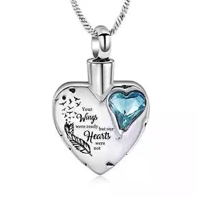 Brue Crystal Wings Heart Cremation Urn Pendant Ashes Necklace Funeral Memorial. • £15.95