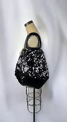 Black Sequin Shimmer Top Handle Purse Bag Y2K Punk Rock Glam Party Festival 90s • $21.24