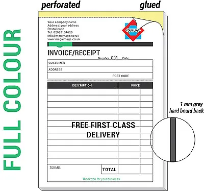 Personalised A5 Invoice Book / Duplicate / Ncr / Receipt / Estimate 50 Sets/pad • £11.90