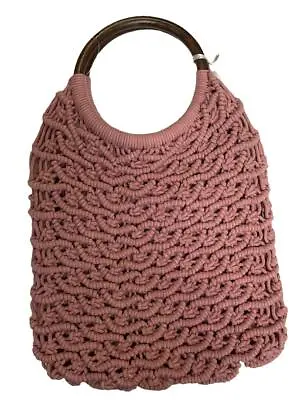 $13.50 • Buy Sigrid Olsen Macrame Purse Crochet Handbag Natural Cotton Bamboo Handle
