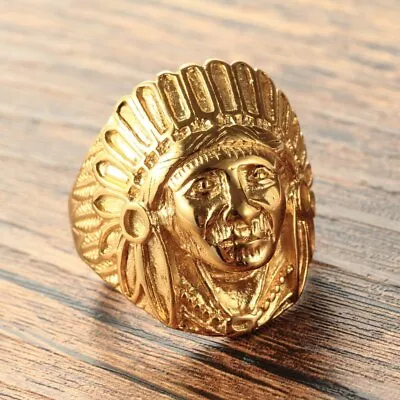 £11.78 • Buy Indian Chief Head Men's Stainless Steel Ring Size:7-15