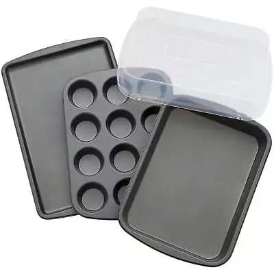 Nonstick Cookie Sheet Muffin Pan Oblong Pan And Cover Bakeware Set Set 0f 4 • $27.35