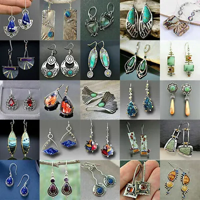Fashion Turquoise 925 Silver Ear Hook Women Earrings Wedding Dangle Drop Jewelry • $2.27