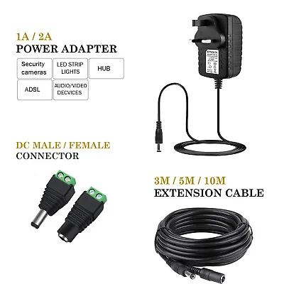 12V AC/DC 1A 2A Adapter UK Power Supply Safety Charger For LED Strip CCTV Camera • £3.90