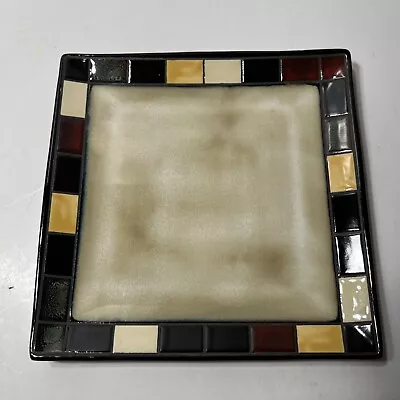 Hometrends Stoneware Square Luncheon Plate 7.5  MOSAIC TILE Tan Brown Yellow • $8.99