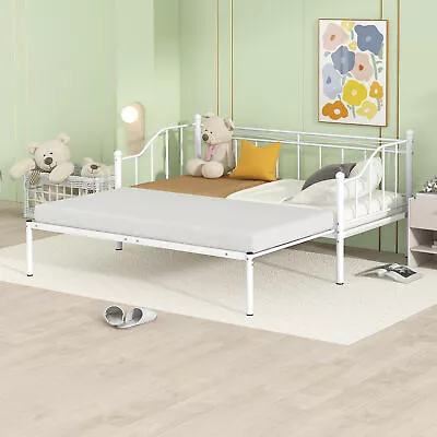 Modern Twin Size Metal Daybed With Trundle Sofa Bed With Slat White W/Headboard • $199.99