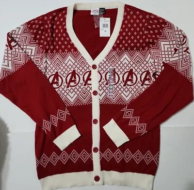 $28.99 • Buy Nwt Marvel Avengers Ugly Christmas Sweater Cardigan Red White Button Front Sz M
