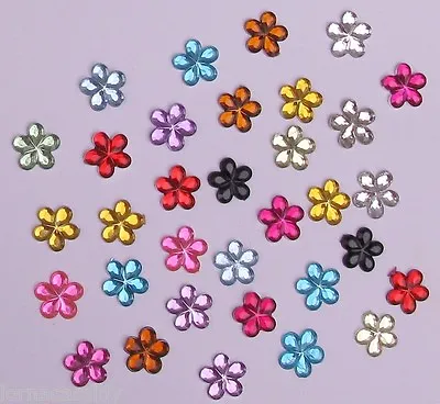 250 Acrylic Flower Gems Flatback Mixed Colours Christening Weddings Cards 11mm • £2