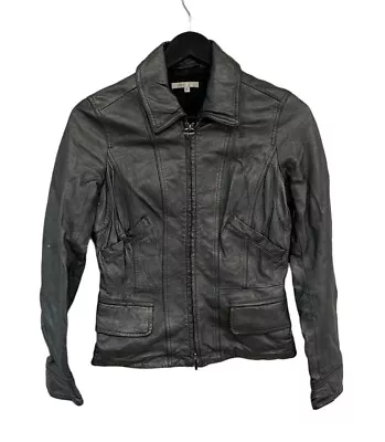 VINCE. Leather Moto Biker Bomber Jacket Black Size Small Full Zip • $75