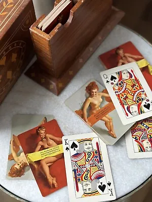 Vintage Gil Elvgren Pinup Playing Cards 1940s-50s Wood Playing Cards Case 2 Deck • $349