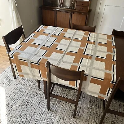 Vintage Cotton/Linen Large Print Tartan Plaid Striped Tablecloth 70  X 50  • $49.99