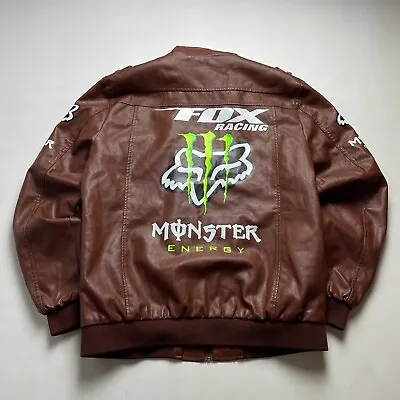 FOX Racing X Monster Energy Leather Jacket F1 Marlboro Mens Large Brown L • $100
