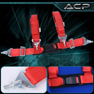 1x 4 Point Red Nylon Harness Safety Seat Belt 2  Buckle Strap Universal • $18.99