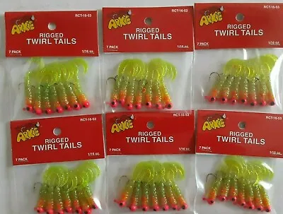 Arkie Rigged Twirl Tails Grub 1/16 Oz Panfish Jig Lot 6 Pack Chartreuse / PINK • $9.99