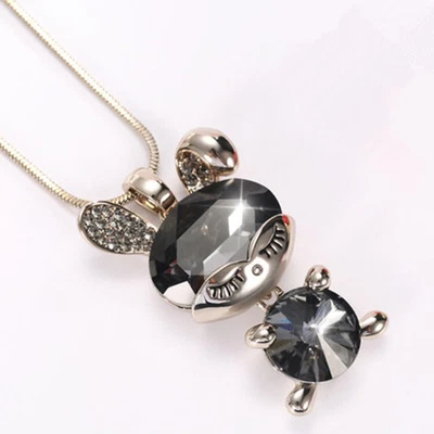 £5.75 • Buy Cute Bunny Rabbit Blue/Grey Crystal Charm Long Chain Sweater Pendant Necklace
