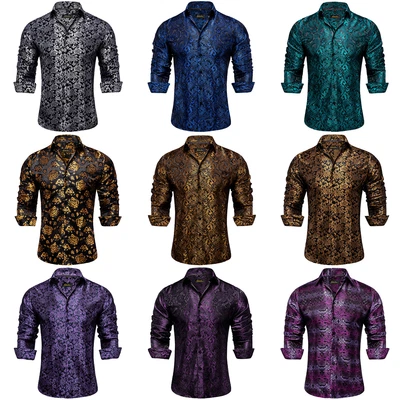 Fit Dress Shirt For Men Floral Paisley Shirt Silk Long Sleeve Shirt Business Shi • £19.99