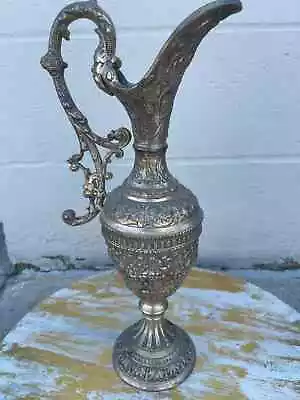Heavy Ornate Antique Solid Brass Pitcher Ewer Wine Water Pot 15” • $45