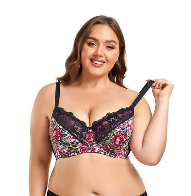 UK Plus Size Comfort Bra Firm Control Support Underwired Bra LargeBust 34-42 C-G • £9.98