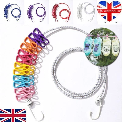 £5.94 • Buy Travel Camping Washing Line Long Compact 12 Peg Portable Clothes Line Joinable
