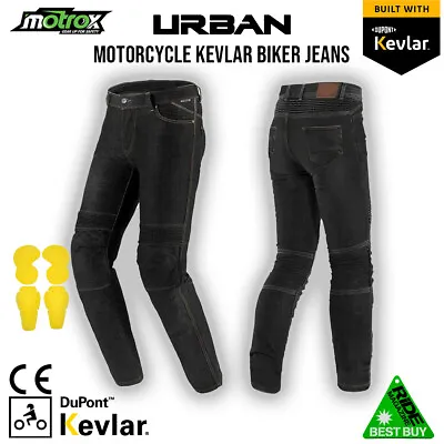 Mens Motorcycle Jeans Motorbike Black Denim Trousers Lined With Kevlar CE Armour • $69.47