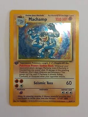 £34 • Buy Pokemon Cards: Base Set Shadowless Rare Holo: Machamp 8/102