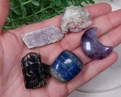 5 Crystal Lot Watermelon And Black Tourmaline Lapis Amethyst Lepidolite 72g Z9 • $3.99