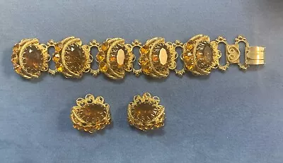 Gorgeous Juliana ? Book Link Gold Stone Bracelet/Matching Clip On Earrings • $79.70