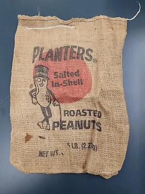 Vintage Mr Peanut Planters Salted In-Shell Roasted Peanuts Burlap Sack Bag 5 Lb • £17.10