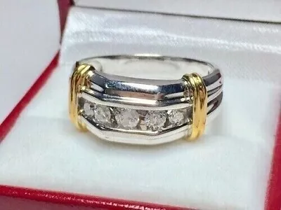 Men's Wedding Band Ring 1CT Round Cut Simulated Diamond 14K Two-Tone Gold Over • $134.99