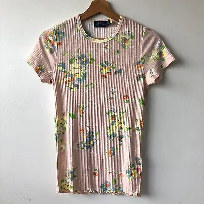 Polo Ralph Lauren Womens Pink Floral Short Sleeve Crew Neck T-Shirt Size Large • $29