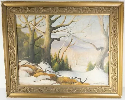 Antique Oil On Canvas Vermont Winter Landscape Signed Emile A. Gruppe As Is • $2500