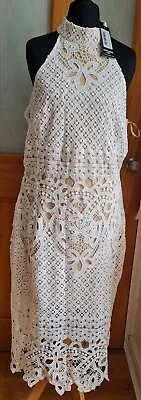 I Saw It First White High Neck Crochet/Lace Midi Dress. UK Siz 14 NWT  • £15.99