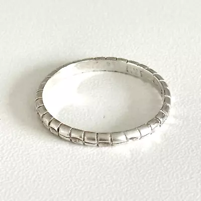 Vintage 925 Sterling Silver Hammered Modern Design Thin Band Ring Size 8.25 • $24.99