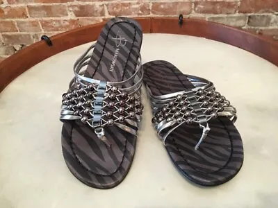 B Makowsky Nils Pewter Strappy Leather Beaded Thong Sandals New • $19.95