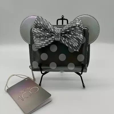 Free Ship Loungefly Disney100 Minnie Mouse Platinum Sequin Wallet • $37.95