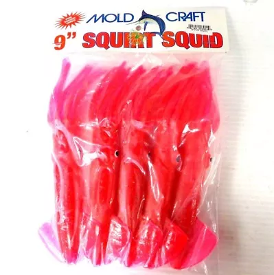 Mold Craft 9  SQUIRT SQUID Trolling Rubber Squid Lures  - Pack Of 5 - HOT PINK • $34.99