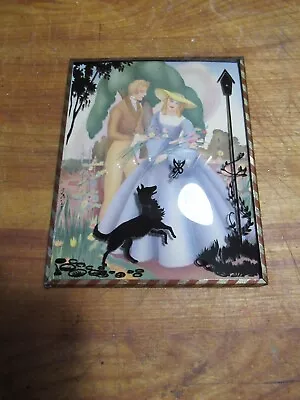 Vintage Convex Silhouette Reverse Paint Picture-Man And Woman With Dog • $9.99