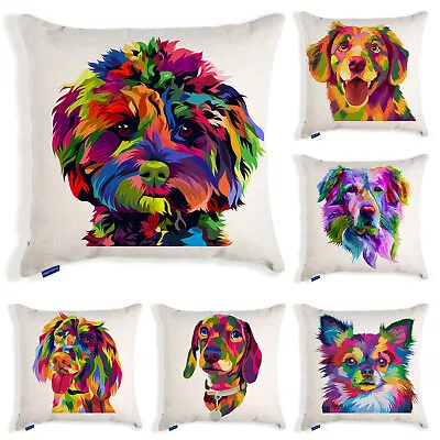 £12.95 • Buy Dog Cushion Cover Pet Portrait Colourful Pop Art Pillow Puppy Home Birthday Gift